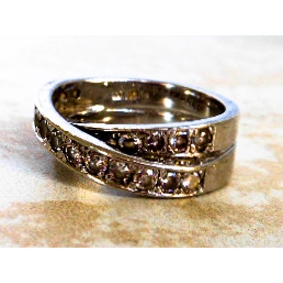 Vintage Sterling Silver Twist Eternity CZ Band Ring , Size 7 - Picture 1 of 9